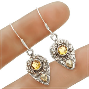 Two Tone Natural Citrine Solid .925 Sterling Silver Earrings - BELLADONNA