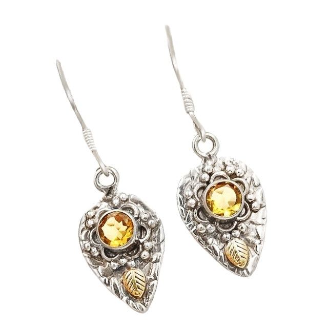 Two Tone Natural Citrine Solid .925 Sterling Silver Earrings - BELLADONNA