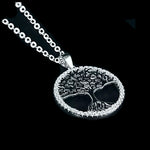White Cubic Zirconia Tree of Life Solid .925 Sterling Silver, 14K White Gold Necklace - BELLADONNA