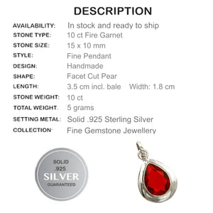 10 ct Fire Garnet Gemstone Solid .925 Sterling Silver Pendant & Free Chain - BELLADONNA