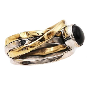 Two Tone Natural Black Onyx 100 % Solid .925 Silver Ring Size US 8.5 - BELLADONNA
