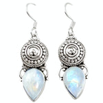 8.27 cts Natural Rainbow Moonstone Gemstone Solid .925 Sterling Silver Earrings - BELLADONNA