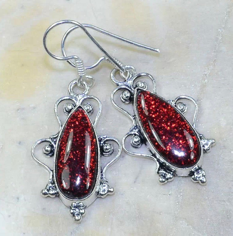 Handmade Shimmery Wine Red Dichroic Glass .925 Silver Earrings - BELLADONNA