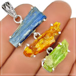 Natural Blue, Yellow, Green Kyanite Gemstone Solid .925 Sterling Silver Pendant - BELLADONNA