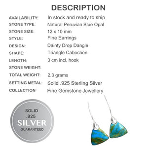 Natural Peruvian Blue Opal Gemstone Solid .925 Sterling Silver Earrings - BELLADONNA