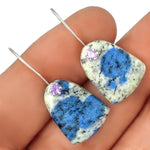 Natural K2 Blue Azurite, Purple Amethyst Gemstone Solid .925 Silver Fine Earrings - BELLADONNA