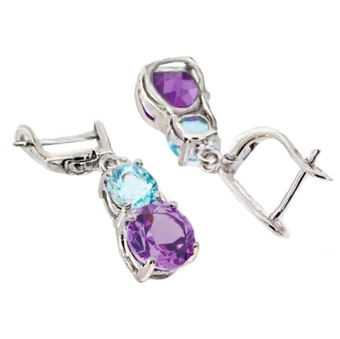 25.05 cts Authentic Purple Amethyst, Blue Topaz In Solid .925 Sterling Silver - February Birthstone - BELLADONNA