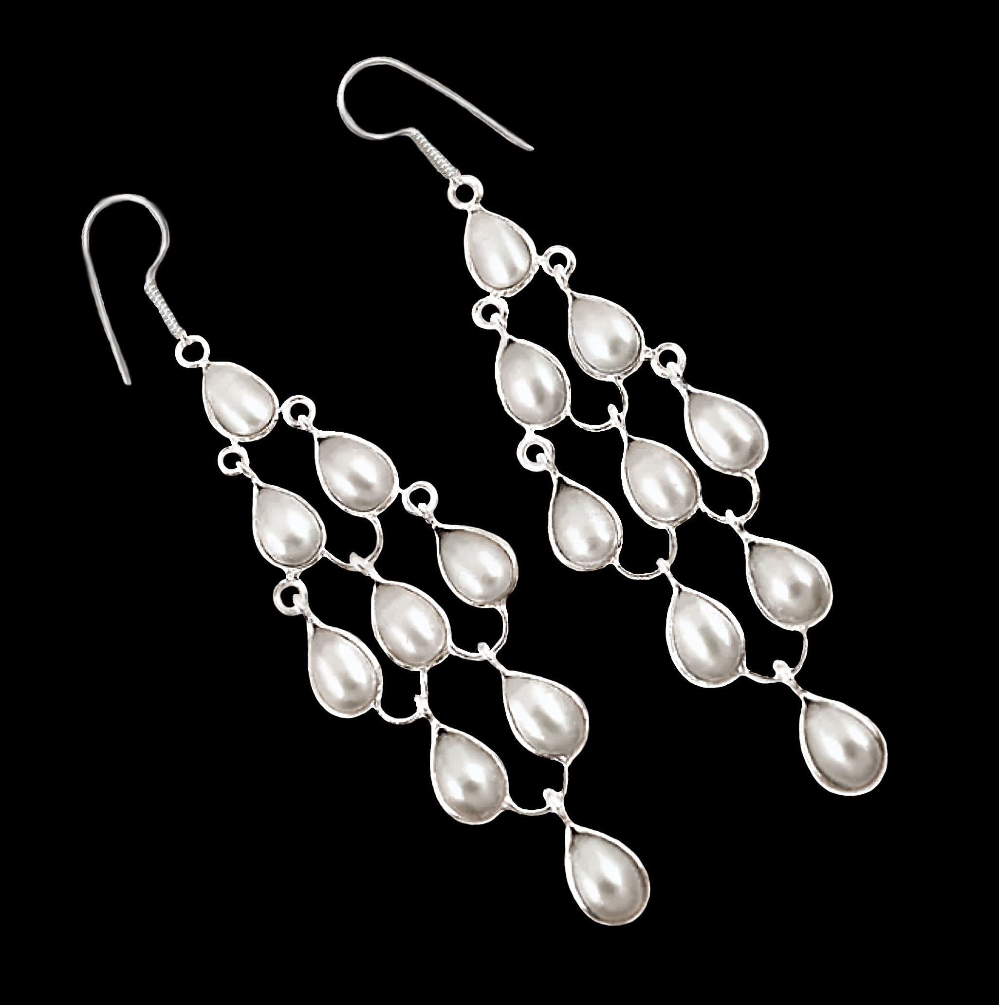 20.80 Cts Natural White Pearl , Solid .925 Sterling Silver Earrings - BELLADONNA
