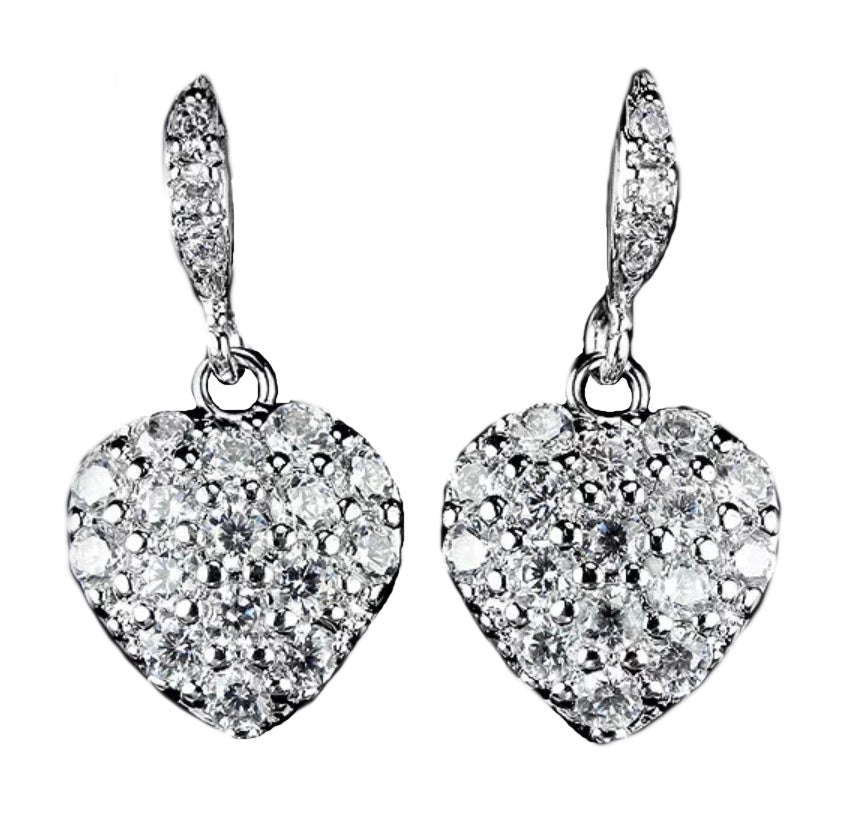 AAA Diamond Cut White Cubic Zirconia set in Hypoallergenic Non Tarnish Stainless Steel Heart Earrings - BELLADONNA