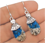 Natural K2 Granite with Blue Azurite, Purple Gemstone Solid .925 Silver Fine Earrings - BELLADONNA