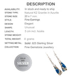 Natural K2 Granite with Blue Azurite Gemstone Solid .925 Silver Fine Earrings - BELLADONNA