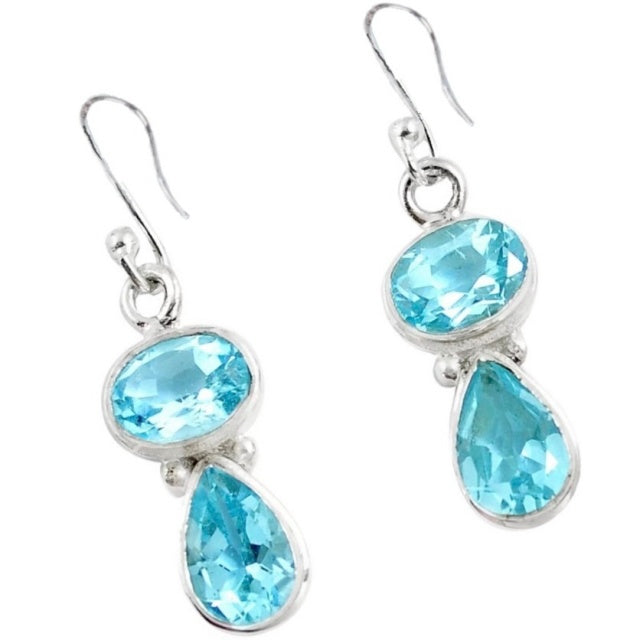 Natural Sky Blue Topaz Gemstone Solid .925 Sterling Silver Earrings - BELLADONNA
