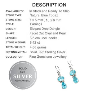 Natural Sky Blue Topaz Gemstone Solid .925 Sterling Silver Earrings - BELLADONNA