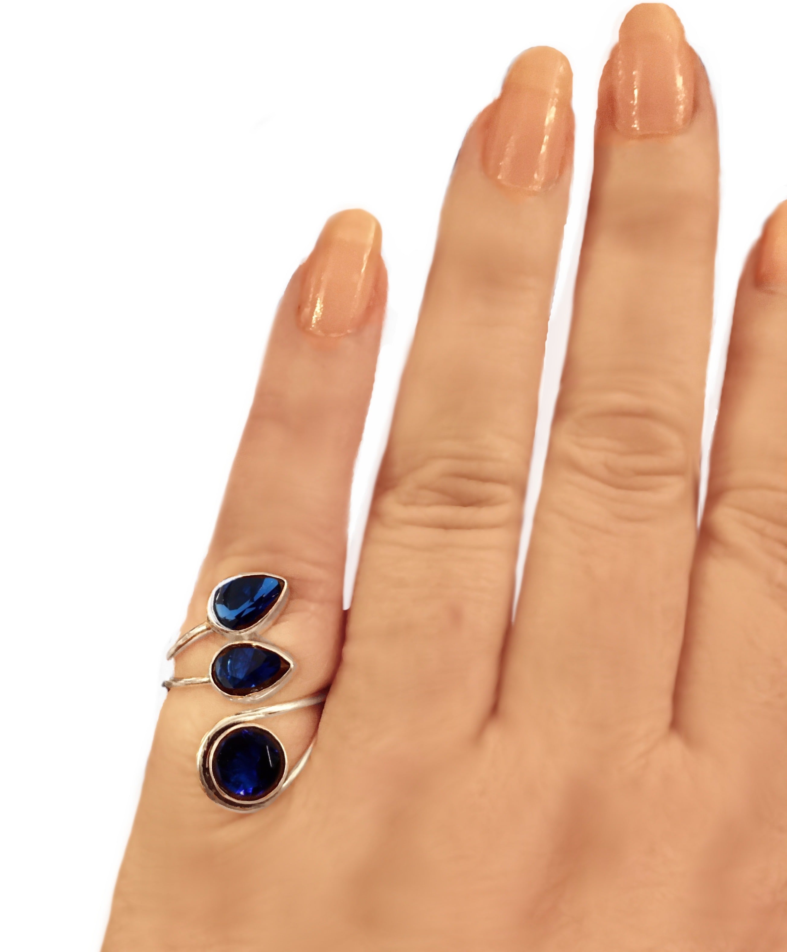 Handmade Sapphire Quartz, Gemstone .925 Silver Ring Size US 7.5 Adjustable - BELLADONNA