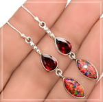 Fire Opal Garnet Gemstone Solid .925 Sterlings Silver Earrings - BELLADONNA