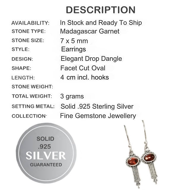 Natural Garnet Gemstone Solid .925 Sterlings Silver Earrings - BELLADONNA