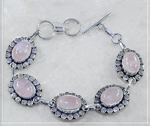 Natural Soft Pink Rose Quartz Gemstone .925 Silver Bracelet - BELLADONNA