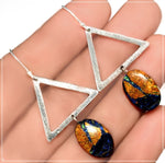 32 cts Natural Boulder Azurite in Malachite Set In Solid. 925 Sterling Silver Earrings - BELLADONNA