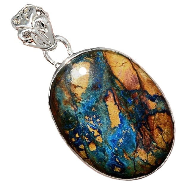 25.5 Cts Natural Russian Azurite Set In Solid. 925 Sterling Silver Pendant - BELLADONNA