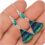 Natural Malachite in Azurite and Fire Opal Solid .925 Sterling Silver Earrings - BELLADONNA
