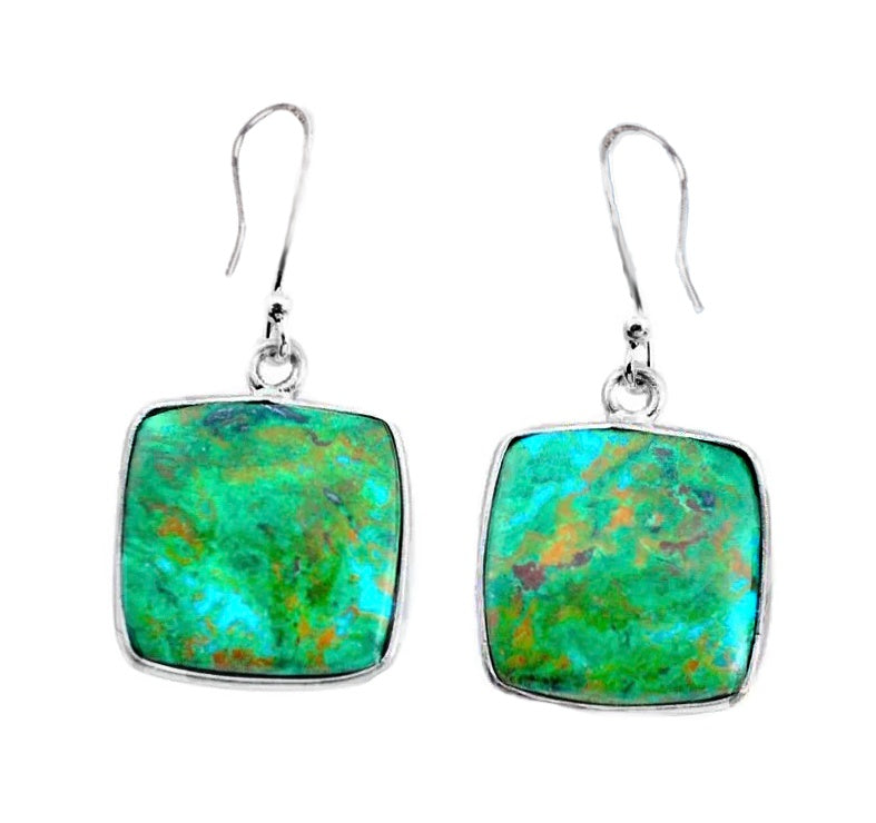 Natural Chrysocolla Solid .925 Sterling Silver Earrings - BELLADONNA