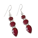 Faceted Red Ruby, Gemstone Solid .925 Sterling Silver Earrings - BELLADONNA