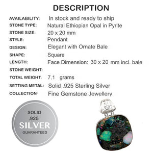 Natural Ethiopian Fire Opal in Pyrite Solid.925 Sterling Silver Pendant - BELLADONNA