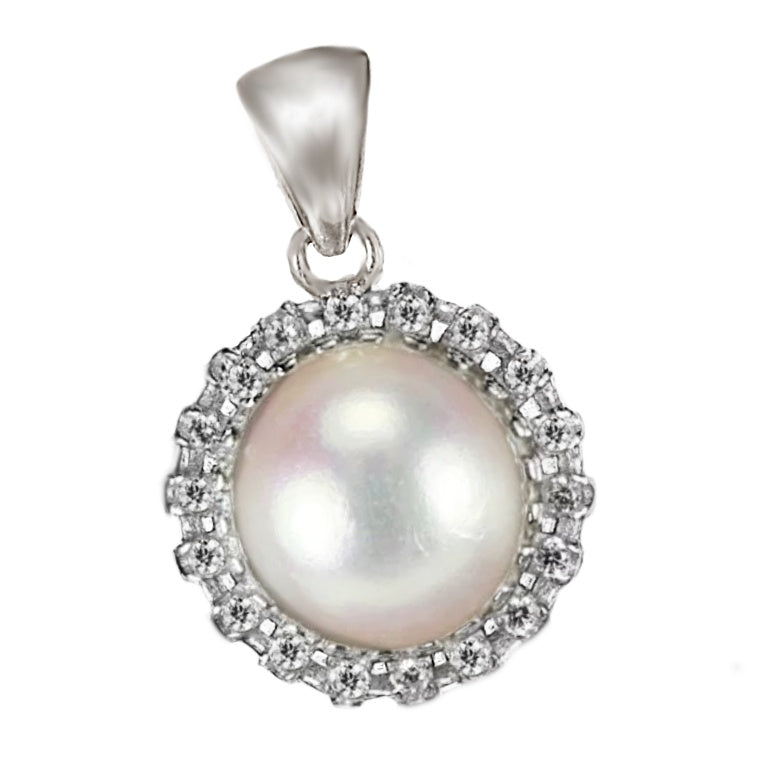 20.33 cts Deluxe Natural White Pearl Cz Solid .925 Sterling Silver Pendant - BELLADONNA
