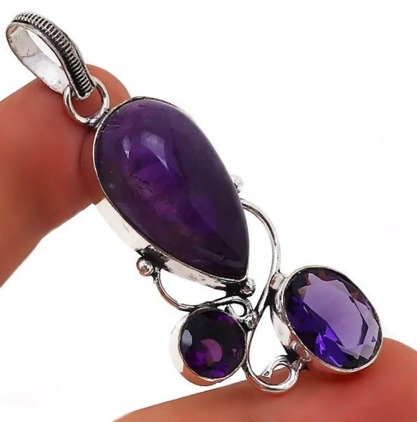 Handmade Purple Amethyst Gemstone 925 Silver Pendant - BELLADONNA