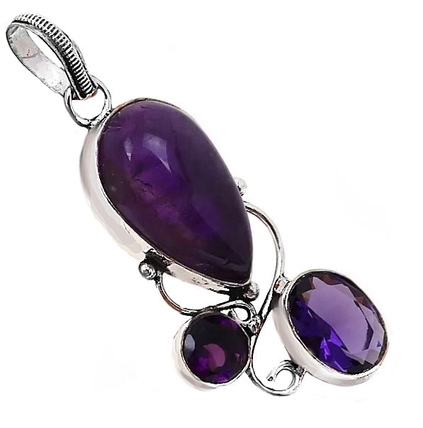 Handmade Purple Amethyst Gemstone 925 Silver Pendant - BELLADONNA