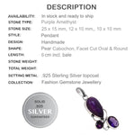 Handmade Purple Amethyst Gemstone 925 Sterling Silver Pendant - BELLADONNA