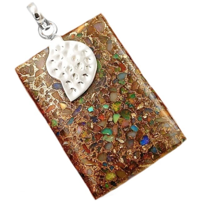 78.5 cts Natural Ethiopian Fire Opal in Pyrite Solid.925 Sterling Silver Pendant - BELLADONNA