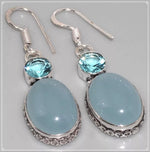 Blue Chalcedony Oval , Blue Topaz Gemstone,.925 Sterling Silver Earrings - BELLADONNA