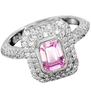 Emerald Cut Pink Sapphire and White Cubic Zirconia Solid .925 Sterling Silver Ring Size 7 - BELLADONNA