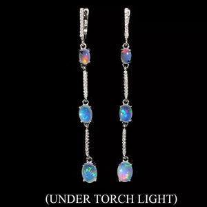 Natural Unheated Rainbow Full Flash Fire Opal Solid .925 Silver Earrings - BELLADONNA