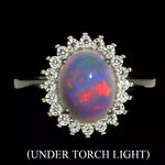 Ethiopian Fire Opal And White Cubic Zirconia Gemstone Solid .925 Sterling Ring Size 8 - BELLADONNA