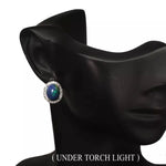 Natural Unheated Black Full Flash Fire Opal, White Cubic Zirconia Solid .925 Silver Earrings - BELLADONNA