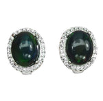 Natural Unheated Full Flash Black Fire Opal, White Cubic Zirconia Solid .925 Silver Earrings - BELLADONNA
