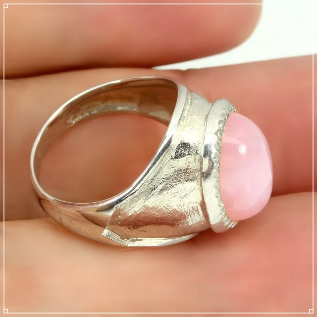 Earth Mined Ethiopian Pink Opal Gemstone Solid .925 Silver Ring Size US 10 - BELLADONNA