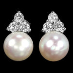 Deluxe Natural White Pearl, C/Zirconia Solid .925 S/ Silver Pendant & Earrings Set - BELLADONNA