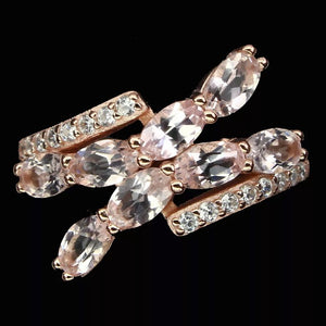 Deluxe Rose Gold Natural Morganite White Cubic Zirconia Solid .925 Sterling Silver Ring Size 9 - BELLADONNA