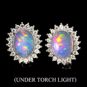 Natural Unheated Rainbow Full Flash Fire Opal  Solid .925 Silver Earrings - BELLADONNA