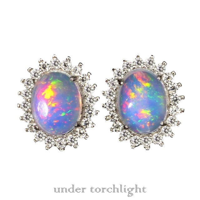 Natural Unheated Rainbow Full Flash Fire Opal  Solid .925 Silver Earrings - BELLADONNA