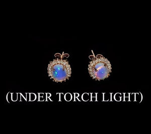 Natural Unheated Full Flash Fire Opal, White Cubic Zirconia Solid .925 Silver, Rose Gold Earrings - BELLADONNA