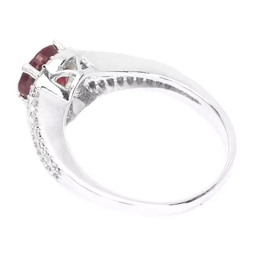 Genuine Ruby & White Cubic Zirconia  .925 Solid Sterling Silver Ring Size 6 - BELLADONNA