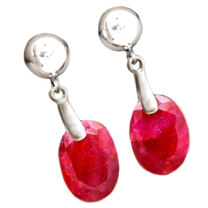 Dainty Natural Indian Ruby Oval Gemstone Set in Solid .925 Sterling Silver Earrings - BELLADONNA