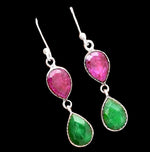 Faceted Red Ruby and Emerald Pears Gemstone Solid .925 Sterling Silver Earrings - BELLADONNA