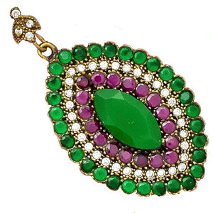 Two Tone Turkish Emerald, Ruby, White Topaz Gemstone In Solid .925 Sterling Silver Pendant - BELLADONNA