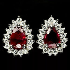 5 X 7 mm Top Blood Red Ruby, White Cz Solid .925 S/Silver Earrings - BELLADONNA