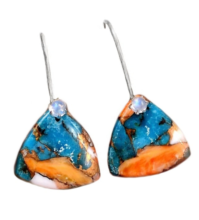 Trendy Natural Spiny Oyster Arizona Copper Turquoise Solid .925 Sterling Silver Earrings - BELLADONNA